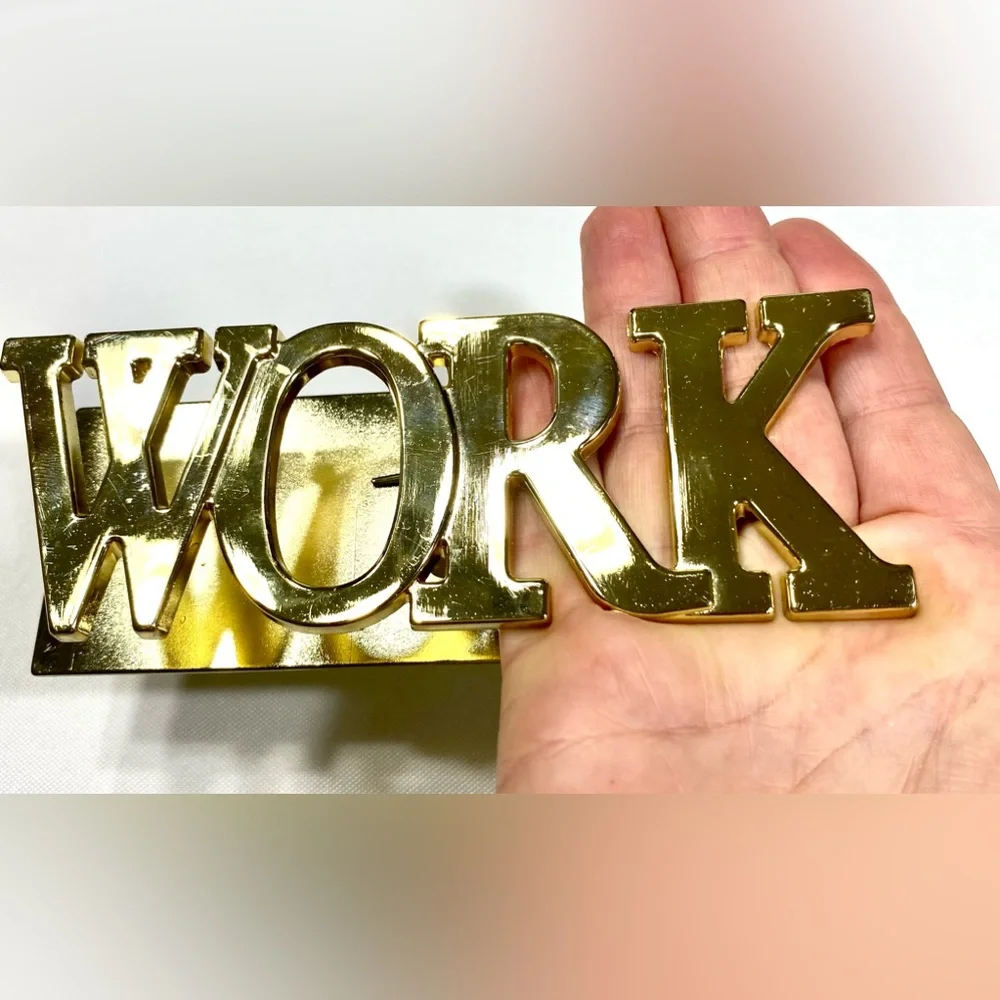 Solid metal “WORK” Sign Golden Tone Clip Souvenir Gift fun
